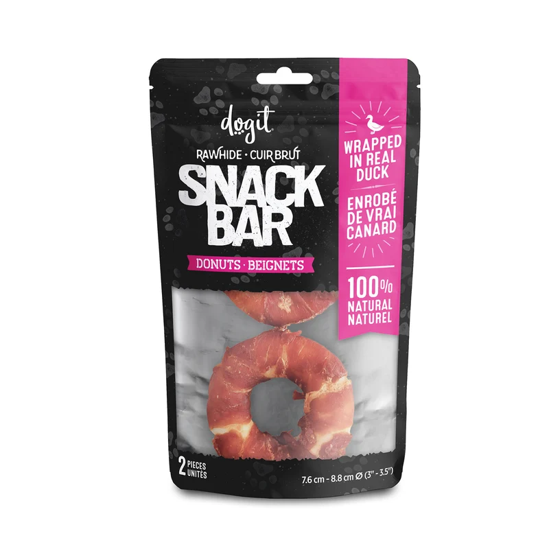 Beignets de cuir brut enrobés de canard Snack Bar Dogit, 2 unités, diam. 7,6 - 8,8 cm (3 - 3,5 po)