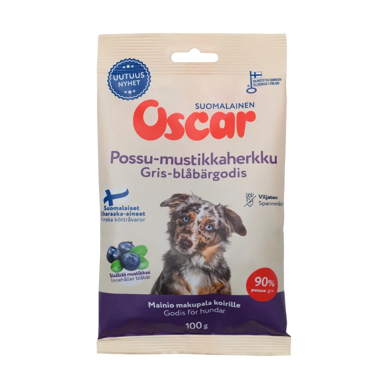 Oscar fläsk- och blåbärsgodis 100 g för hundar