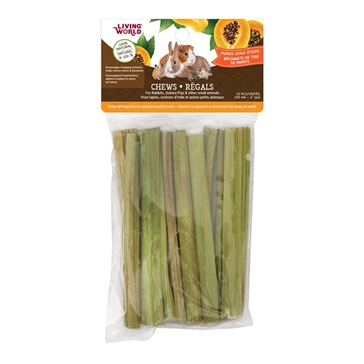 Régals à mâcher Living World pour petit animaux, Bâtonnets de tige de papaye, paquet de 10