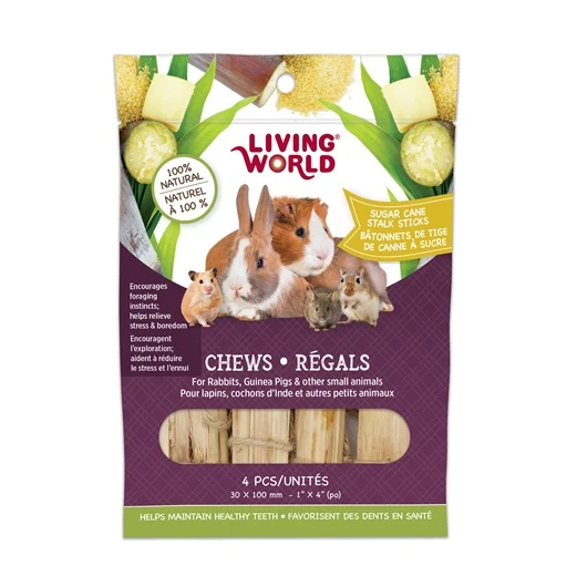 Régals à mâcher Living World pour petit animaux, Bâtonnets de tige de canne à sucre, paquet de 4