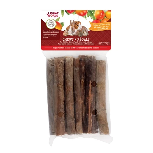 Régals à mâcher Living World pour petit animaux, Bâtonnets de bois de manguier, paquet de 10