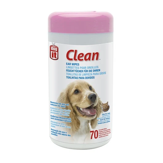 Lingettes non parfumées Dogit Clean pour oreilles, 15,2 x 20,3 cm (6 x 8 po), paquet de 70