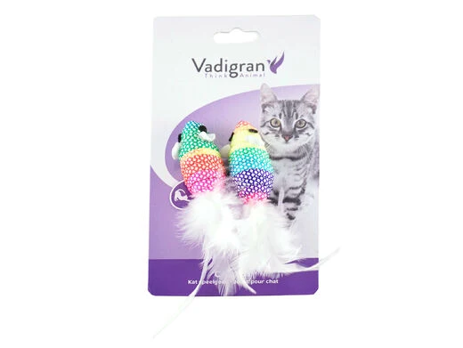 Vadigran Cat Kattleksak möss med vita fjädrar 5cm 2st