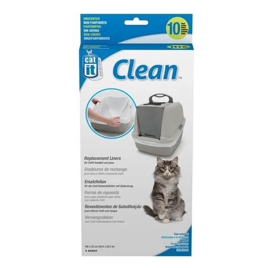 Doublures Clean Catit pour bacs à litière recouverts Catit de format ordinaire, non parfumées, paquet de 10