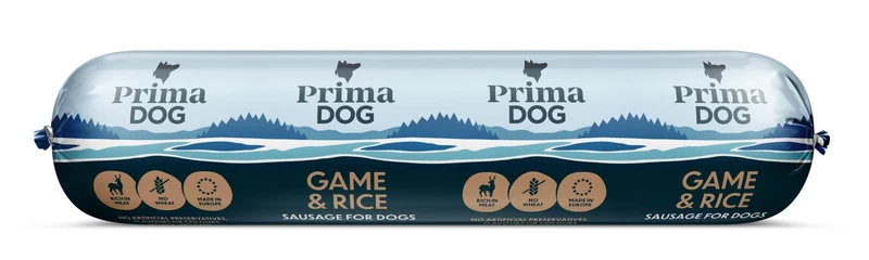 PrimaDog Vilt & Ris korv för hundar 12 x 800 g