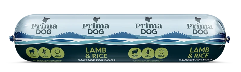 PrimaDog Lamm & ris korv för hundar 12 x 800 g