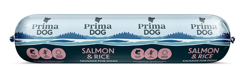 PrimaDog Lax & ris korv för hundar 12 x 800 g