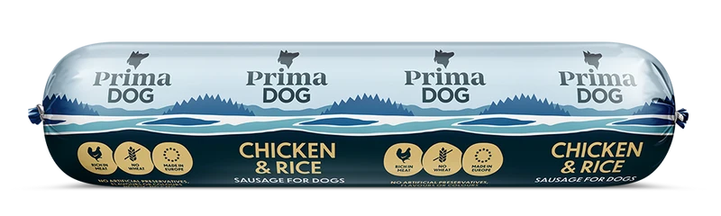 PrimaDog Kyckling & ris korv för hundar 12 x 800 g