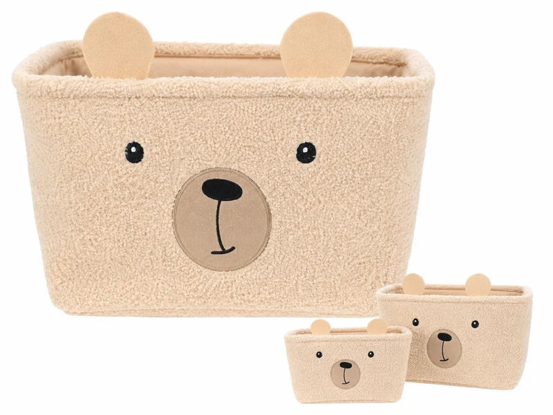 Förvaringskorg med björnmotiv - beige