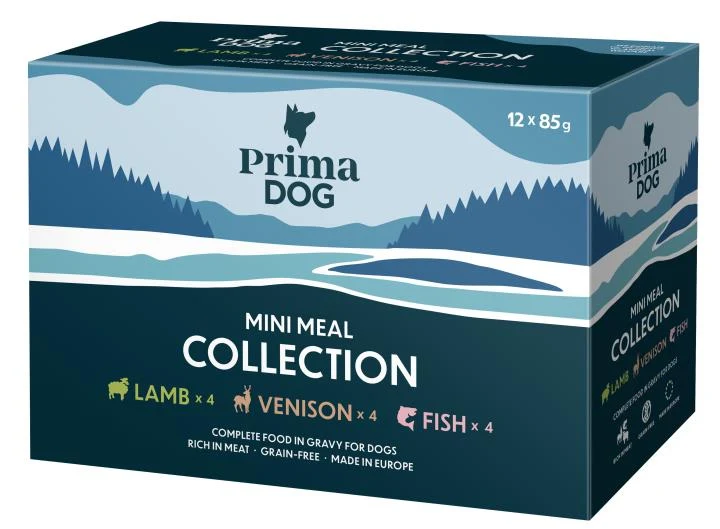 PrimaDog Mini Meal sortiment med våtfoder för hundar 12 x 85 g