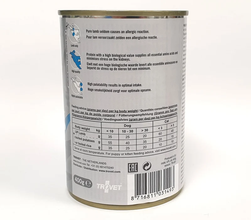 Trovet Unique Protein UPL lamm för katt och hund 6 x 400 g