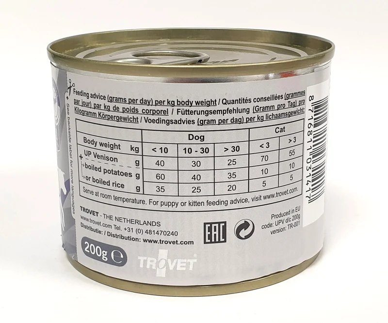 Trovet Unique Protein UPV-hjort för katter och hundar 200 g PROVFÖRPACKNING