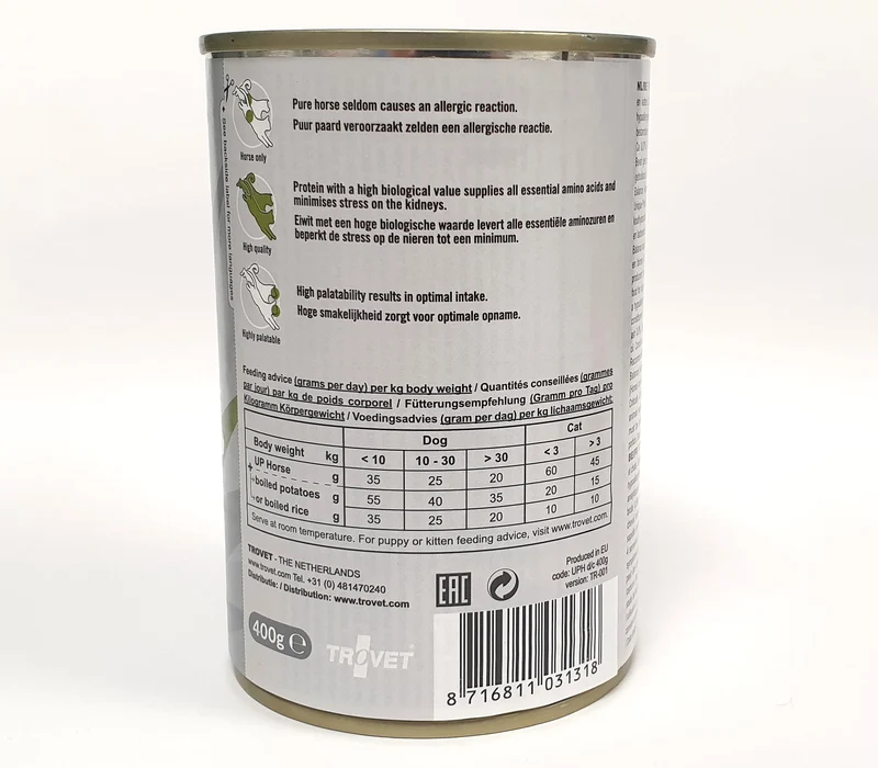 Trovet Unique Protein UPH-häst för katter och hundar 400 g PROVFÖRPACKNING