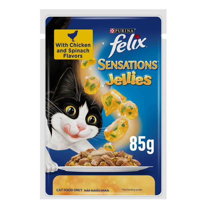 PURINA Felix Sensations Jellies with Chicken and Spinach Wet Cat Food 85G