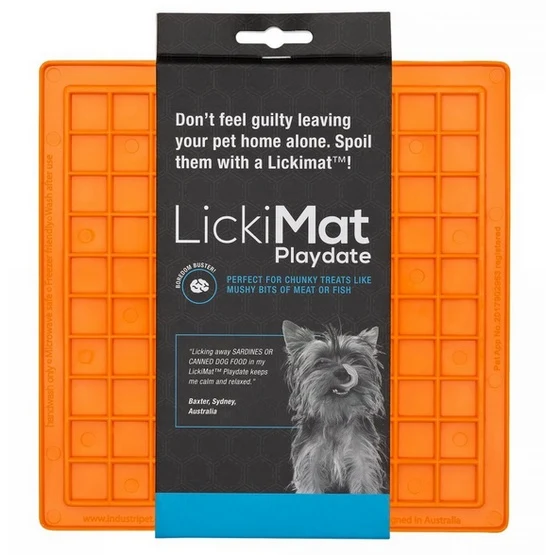 Lickimat playdate - kwadratowa mata do wylizywania w kolorze pomarańczowym