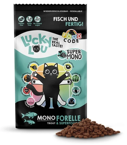 Lucky Lou Food Code Mono pstrąg 750 g - monobiałkowa sucha karma bez zbóż