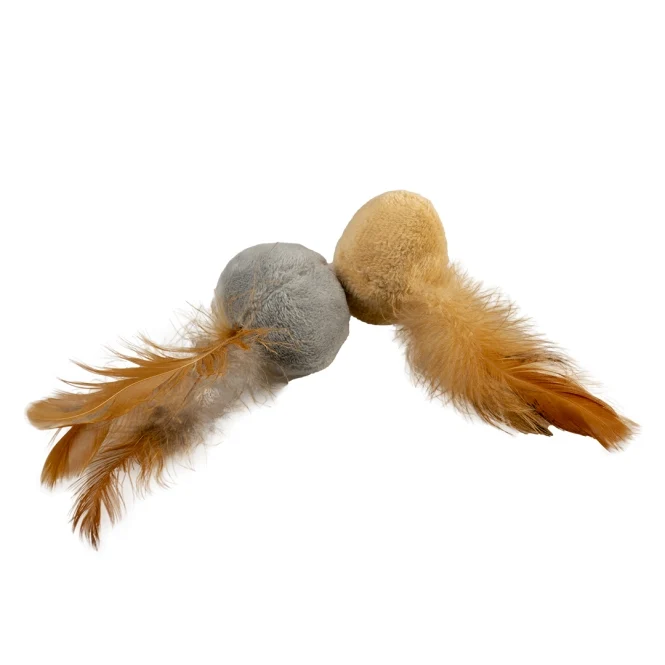 Duvoplus Cat Toy Cushy Bälle mit Federn braun/grau