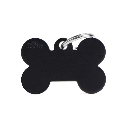 My Family Basic Aluminum Bone Dog ID Tag - Black/Big