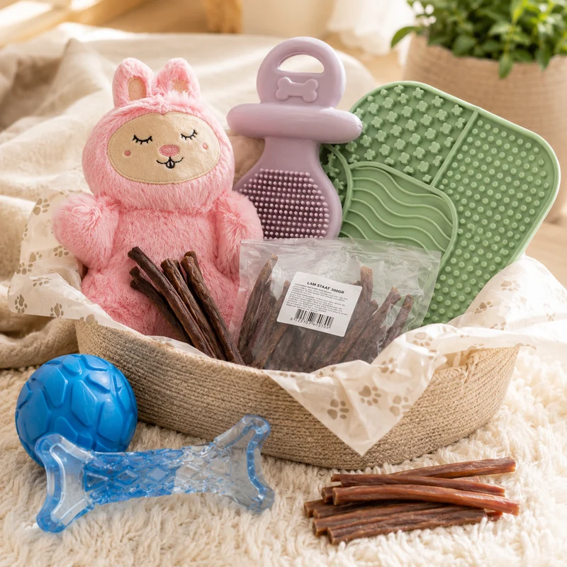 Fidello presentpaket för en ny valp – välkomstpaket med leksaker, godis och slickmatta