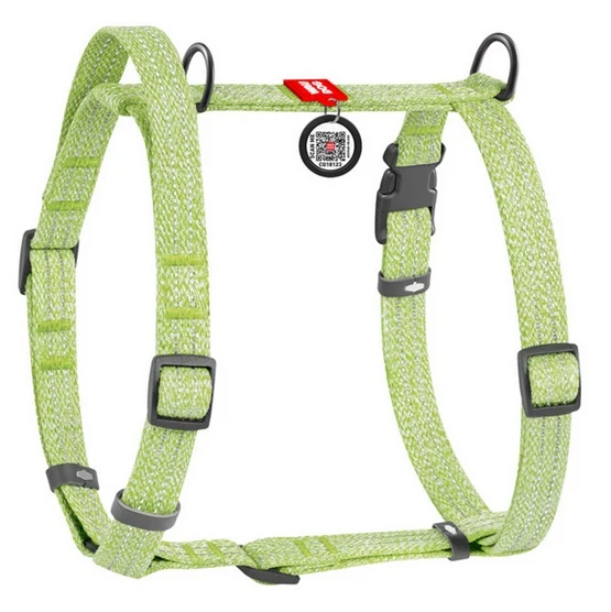 Collar WauDog Re-Cotton Szelki z rączką z regenerowanej bawełny anatomiczne w kształcie litery H, odblaskowe z QR-paszportem, plastikowy fastex, L jasnozielone