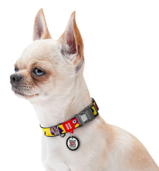Collar WauDog Nylon Obroża nylonowa z QR-paszportem, plastikowy fastex, wzór FUTRZANE POTWORY, L 25mm/33-49cm