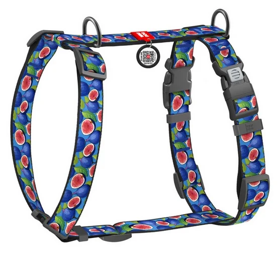 Collar WauDog Nylon Szelki nylonowe anatomiczne w kształcie litery H, z QR-paszportem, plastikowy fastex, wzór FIGA, rozmiar M 20mm