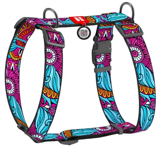 Collar WauDog Nylon Szelki nylonowe anatomiczne w kształcie litery H, z QR-paszportem, plastikowy fastex, wzór LATO, rozmiar XL 35mm