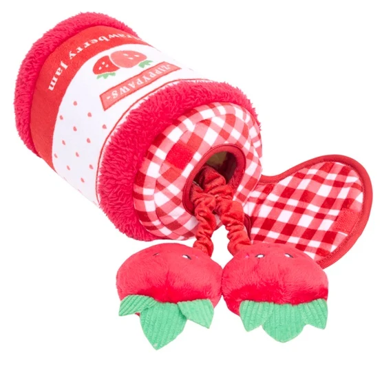 ZippyPaws pluszowa norka bungee dla psa dżem truskawkowy - piszczące zabawki na gumce, bez szukania po domu