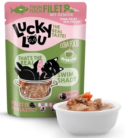 Lucky Lou Extrafood tuńczyk i warzywa w bulionie saszetka 70g - soczysty filet w lekkim bulionie