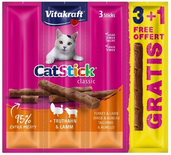 Vitakraft Cat Stick Classic indyk i jagnięcina - miękkie paluszki 3+1 gratis