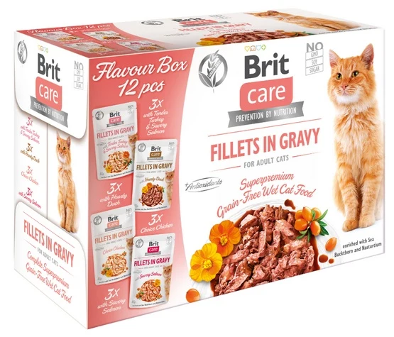 Brit Care Cat Fillets in gravy flavour box - mix 4 smaków w sosie