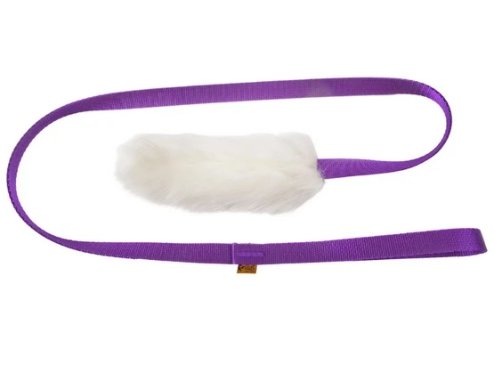 Dingo szarpak dla psa z naturalnym futrem owczym - długa rączka 130 cm fioletowy