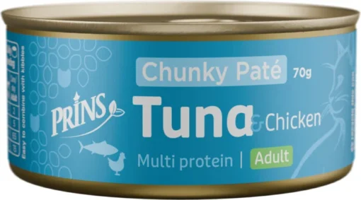 Prince Chunky Paté Tonfisk & Kyckling – Lyxigt spannmålsfritt kattfoder med tonfisk och kyckling (24x70g)