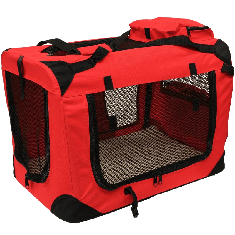 Mool Lightweight Fabric Pet Carrier Crate with Fleece Mat and Food Bag, Medium, 60 x 42 x 42 cm, Red