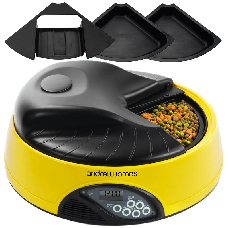 Andrew James 4 Day - Meal Automatic Pet Feeder - Bowl with voice recorder Includes 2 Volume Reducers + 1 Adapter Tray