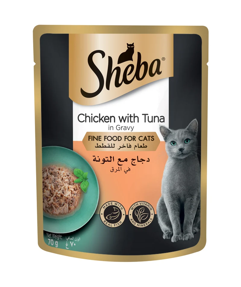 Sheba Fine Adult Wet Cat Food Pouch Chicken & Tuna in Gravy 70G