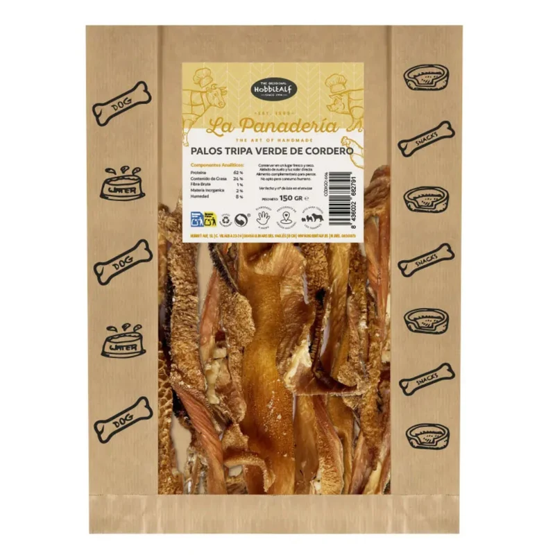 Hobbitalf Air-Dried Green Lamb Tripe Gut Sticks Dog Chew Treats 150G