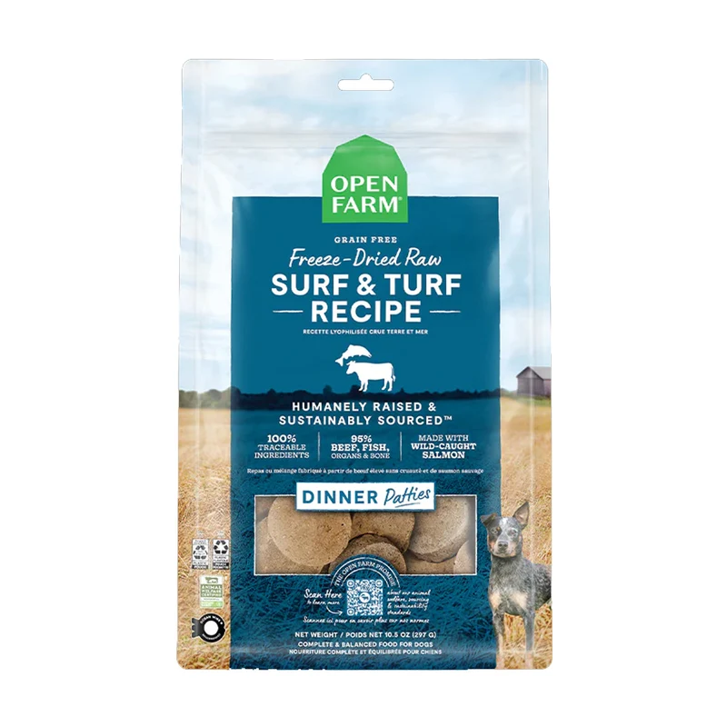 Expiry Date 14-Oct-26 Open Farm Freeze Dried Raw Surf & Turf Patties Dry Dog Food - 297G