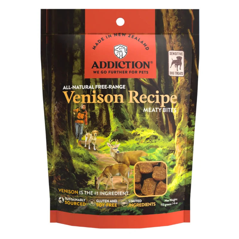 Addiction Venison Meaty Bites Limited Ingredients Grain-Free Dog Treats 4OZ