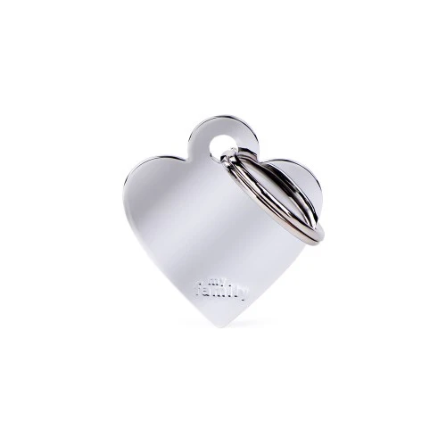 My Family Basic Heart Plated Brass ID Tag - CHROME/SMALL