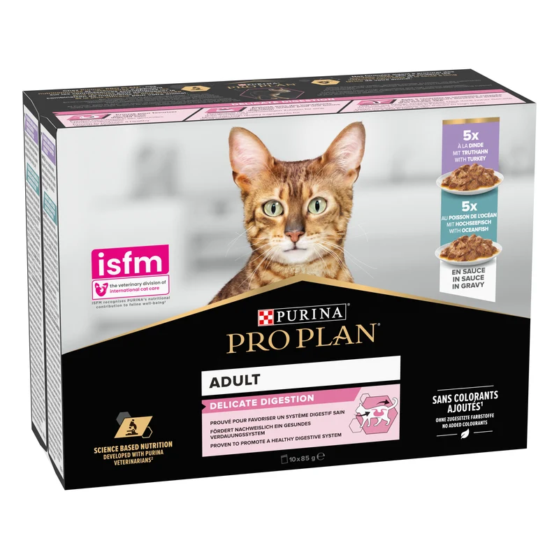 PURINA Pro Plan Adult With Delicate Digestion Wet Cat Food With Turkey & Ocean Fish In Gravy 10X85G