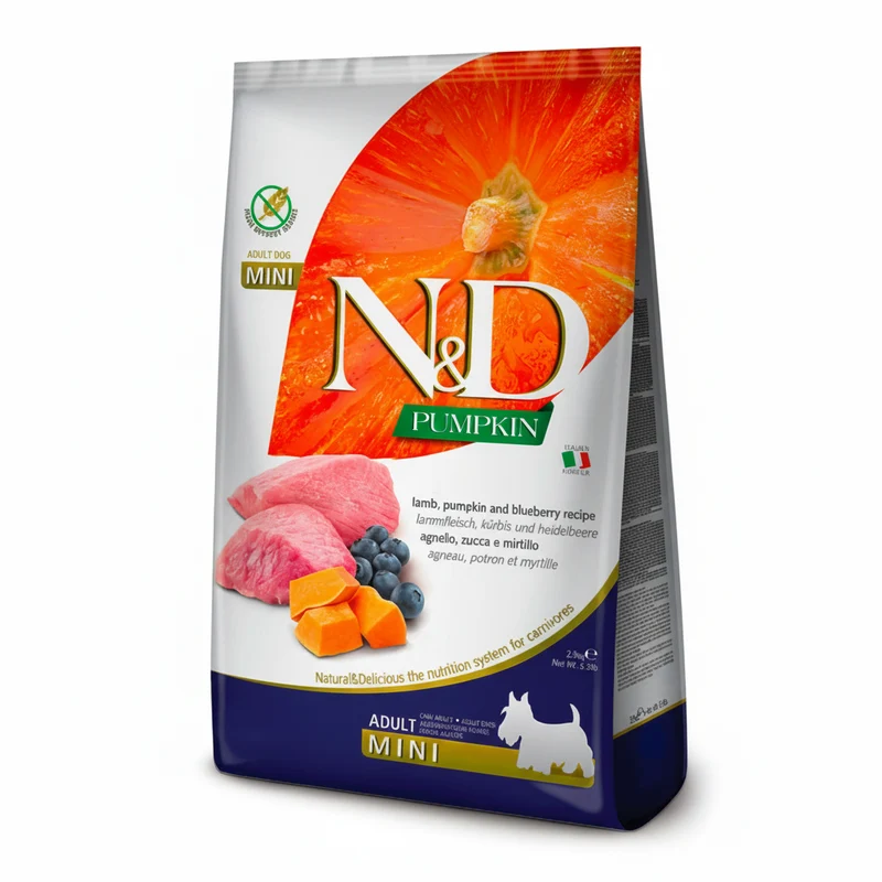 Farmina N&D Lamb, Pumpkin & Blueberry Grain-Free Adult Mini Dry Dog Food 2.5KG