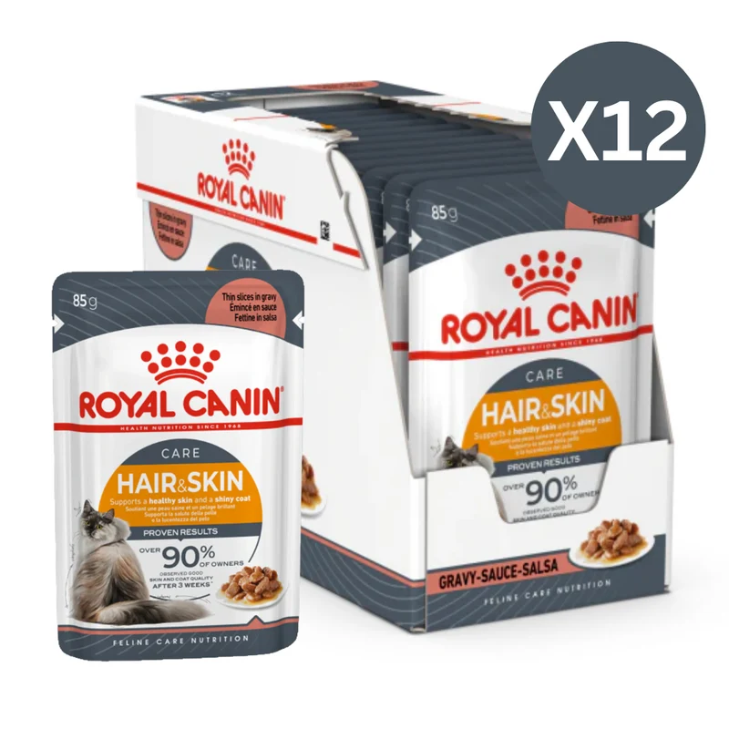 Royal Canin Feline Care Nutrition Hair & Skin In Gravy Adult Wet Cat Food 85G - Pack of 12