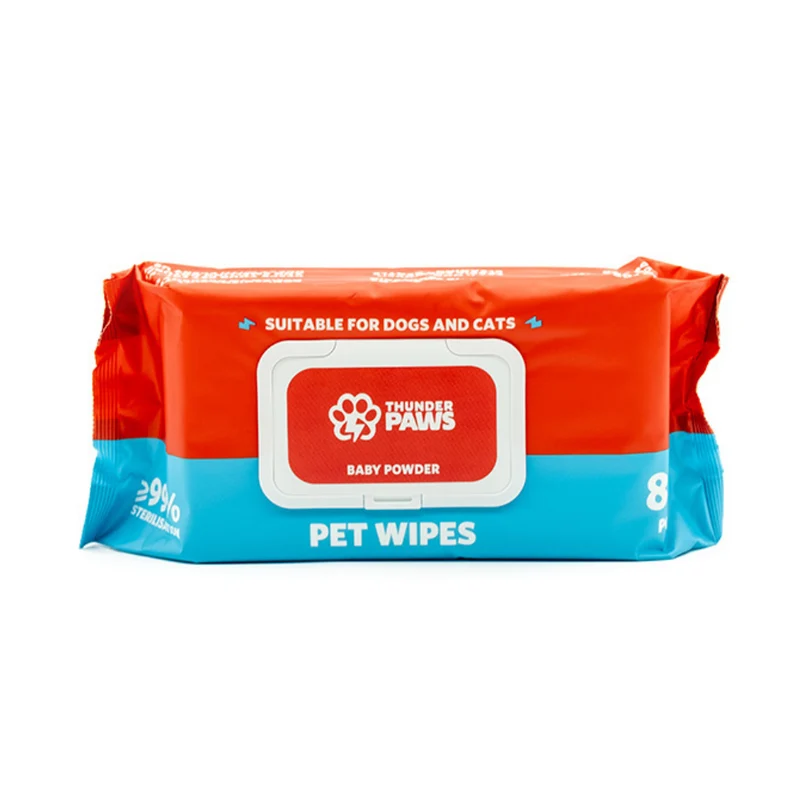 Thunder Paws Baby Powder Sanitary Pet Wipes Suitable for Cats and Dogs 80pcs