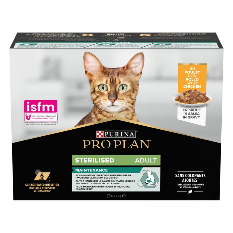 PURINA Pro Plan Sterilised Chicken In Gravy Multipack Adult Wet Cat Food 10X85G