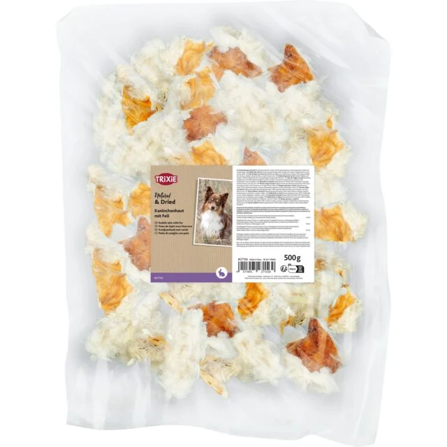 Trixie Natural & Dried Rabbit Skin With Fur Dog Treat - 500G