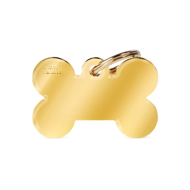 My Family Basic Bone Plated Brass Dog ID Tag - Gold - Big