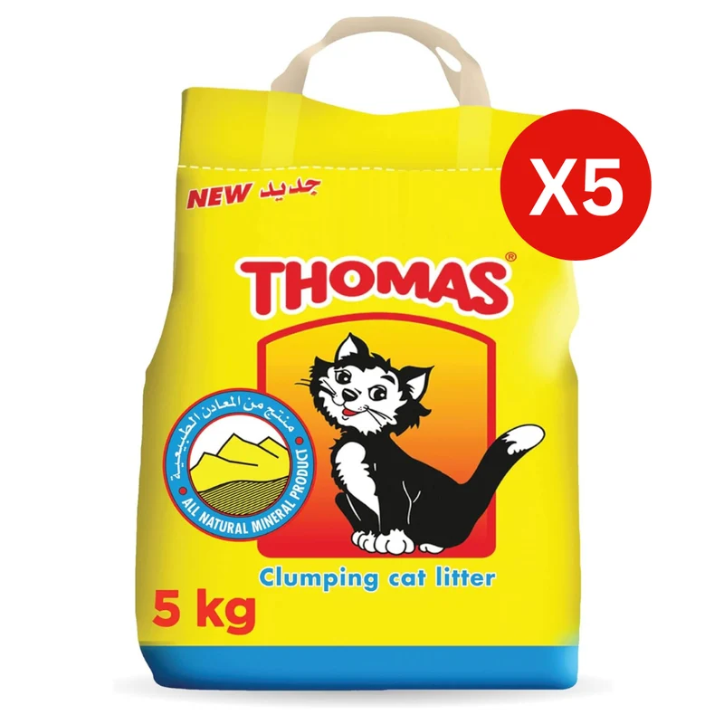 Thomas Natural Minerals Clumping Unscented Cat Litter 5KG - Pack of 5