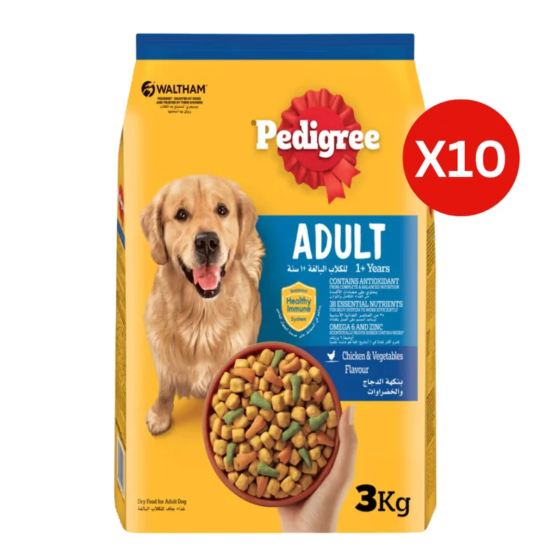 Pedigree Chicken & Vegetables Adult Dry Dog Food 3KG - Pack of 10