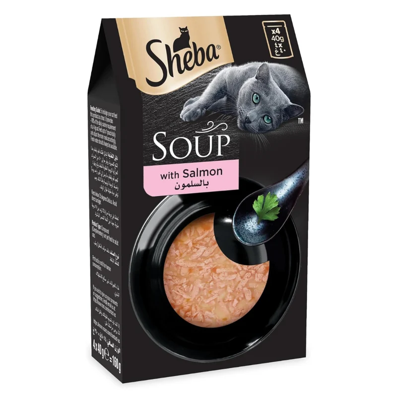 Sheba Soup with Salmon Adult Wet Cat Food In Pouch 4X40G